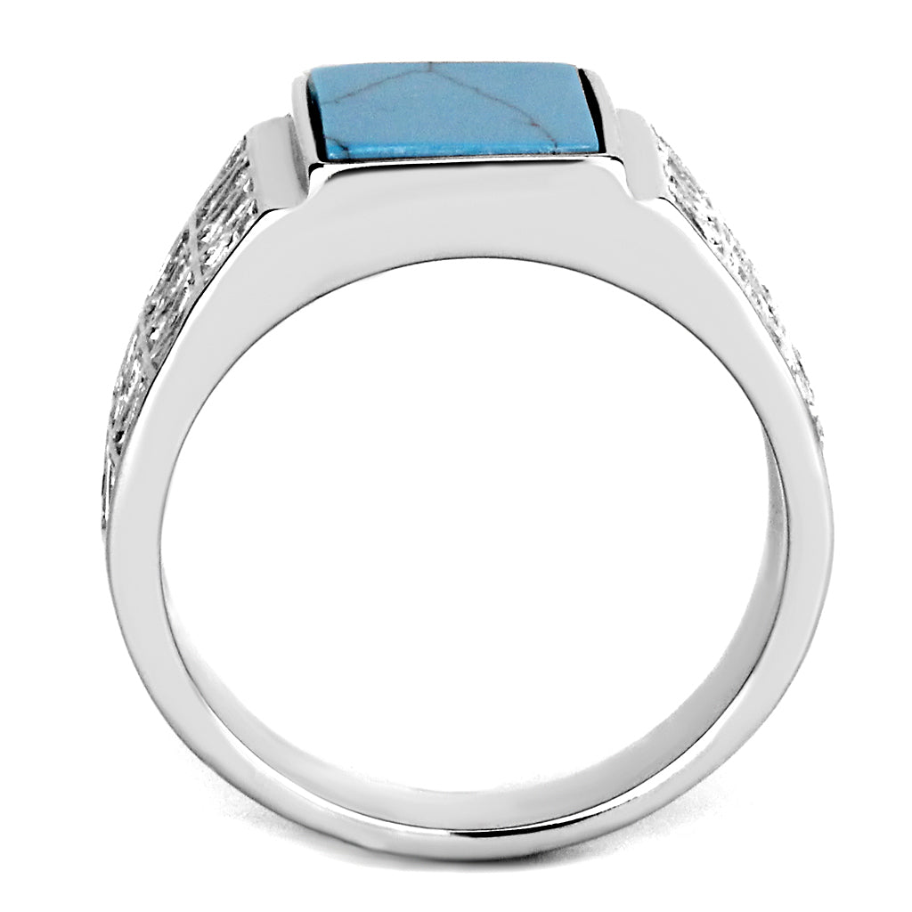 CJE3004 Wholesale Men&#39;s Stainless Steel Square Synthetic Turquoise Ring
