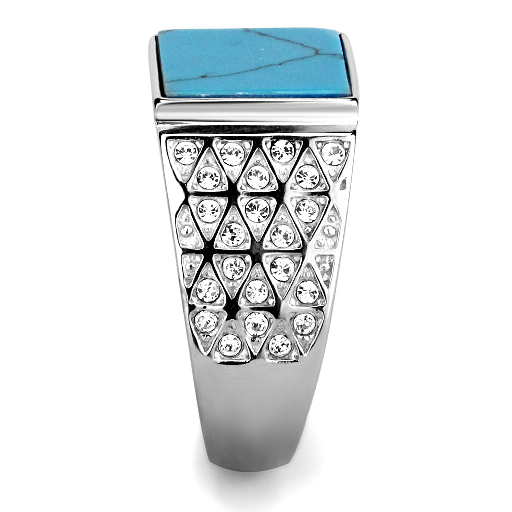 CJE3004 Wholesale Men&#39;s Stainless Steel Square Synthetic Turquoise Ring