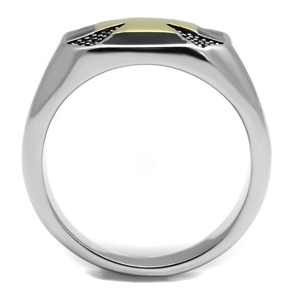 CJE3019 Wholesale Men&#39;s Stainless Steel Two Tone IP Gold Epoxy Jet Black Ring