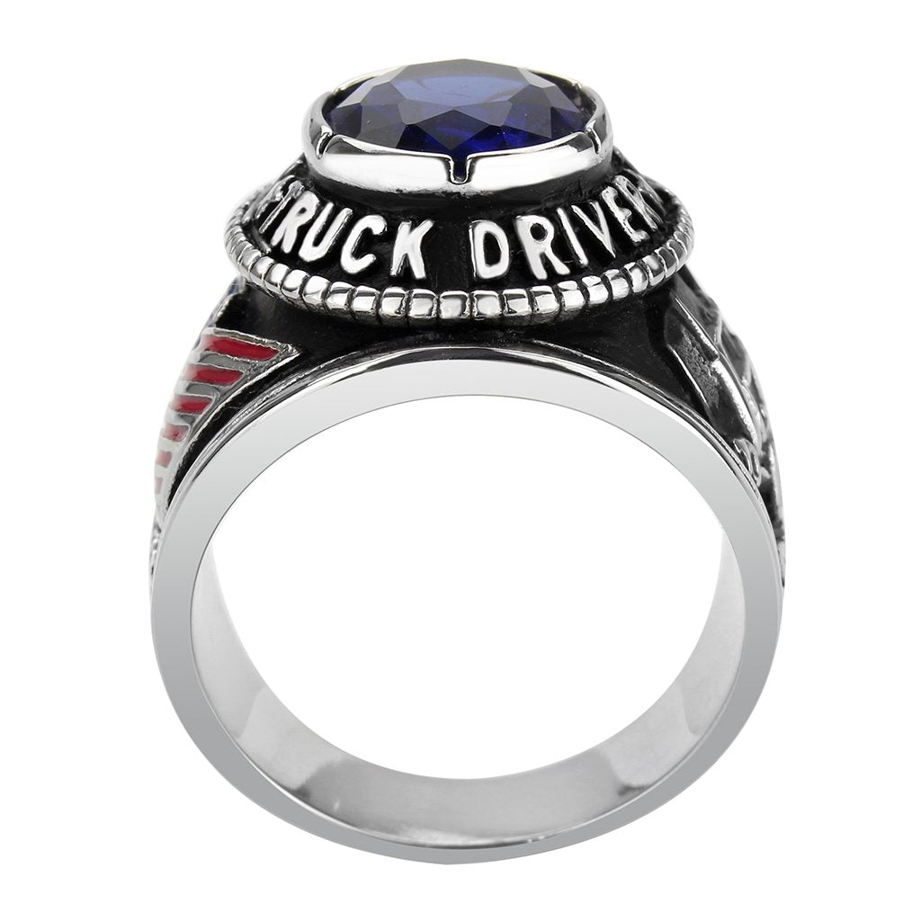 CJ30320 Wholesale Men&#39;s Stainless Steel Montana Blue Stone Professional Truck Driver Ring
