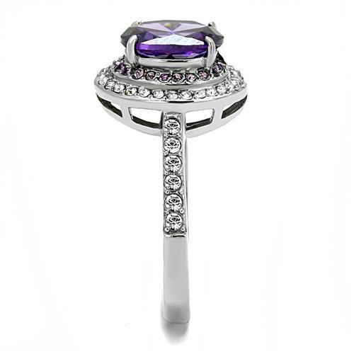 CJE3032 Wholesale Women&#39;s Stainless Steel AAA Grade CZ Amethyst Solitaire Ring