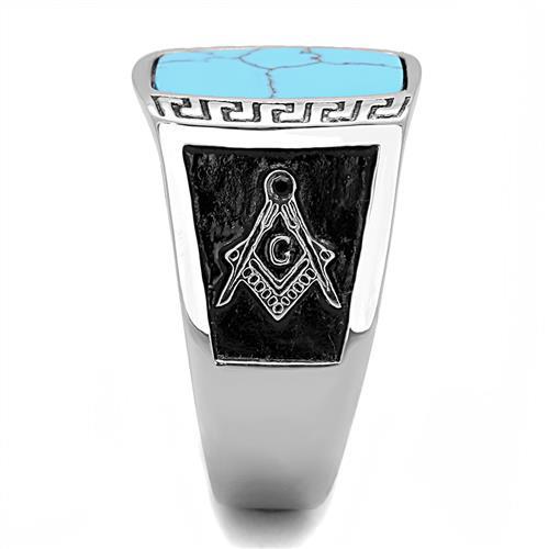 CJE3044 Wholesale Men&#39;s Stainless Steel High polished Synthetic Sea Blue Masonic Ring