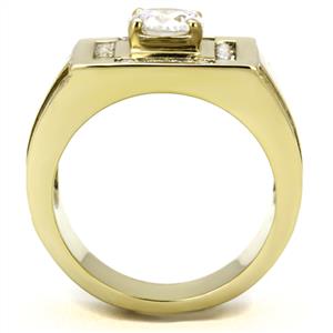 CJE3079 Wholesale Men&#39;s Stainless Steel IP Gold Clear Round AAA Grade CZ Ring
