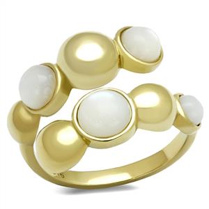 CJE3090 Wholesale Women&#39;s Stainless Steel IP Gold Aurora Borealis Semi-Precious Coral Minimal Bubble Ring