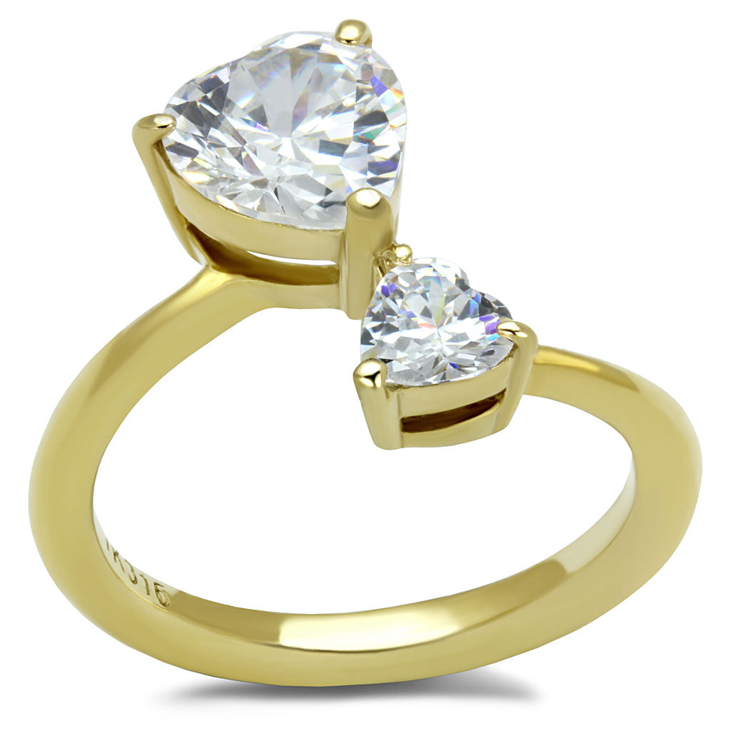 CJE3093 Wholesale Stainless Steel IP Gold Clear Triangle CZ Ring