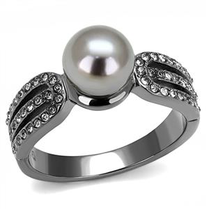 CJE3170 Wholesale Women&#39;s Stainless Steel IP Light Black Gray Synthetic Pear Fashion Ring