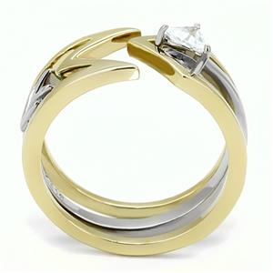 CJE3183 Wholesale Women&#39;s Stainless Steel Two-Tone IP Gold Clear AAA Grade CZ Arrow Stackable Ring Set