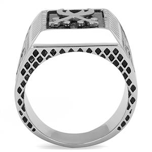 CJE3191 Wholesale Men&#39;s Stainless Steel Semi-Precious Onyx Double Sword Ring