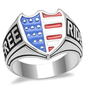 CJE3192 Wholesale Men&#39;s Stainless Steel Epoxy Patriotic Free Rider Biker Ring