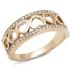 CJE3194 Wholesale Women&#39;s Stainless Steel IP Rose Gold Clear Top Grade Crystal Multi Heart Ring