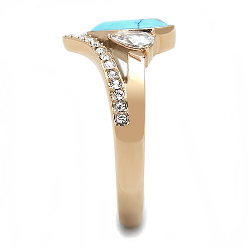 CJ3200 Wholesale Women&#39;s Stainless Steel IP Rose Gold Synthetic Turquoise Minimal Ring