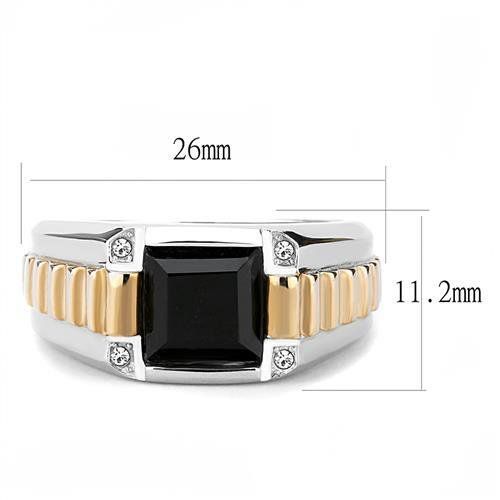 CJ3227 Wholesale Men&#39;s Stainless Steel Two-Tone IP Rose Gold Synthetic Jet Ring