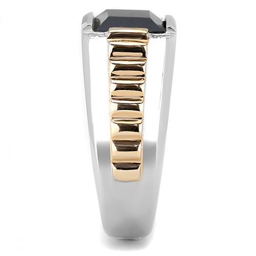 CJ3227 Wholesale Men&#39;s Stainless Steel Two-Tone IP Rose Gold Synthetic Jet Ring