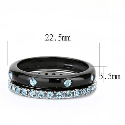 CJE3233 Wholesale Women&#39;s Stainless Steel Two-Tone IP Black Top Grade Crystal Sea Blue Stackable Ring