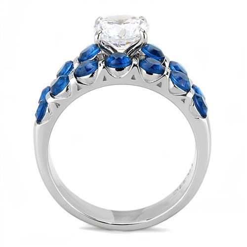 CJ3235 Wholesale Women&#39;s Stainless AAA Grade CZ Clear Blue Stone Wedding Ring Set