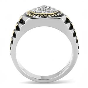 CJE3240 Wholesale Women&#39;s Stainless Steel Two-Tone IP Gold Clear AAA Grade CZ Ring