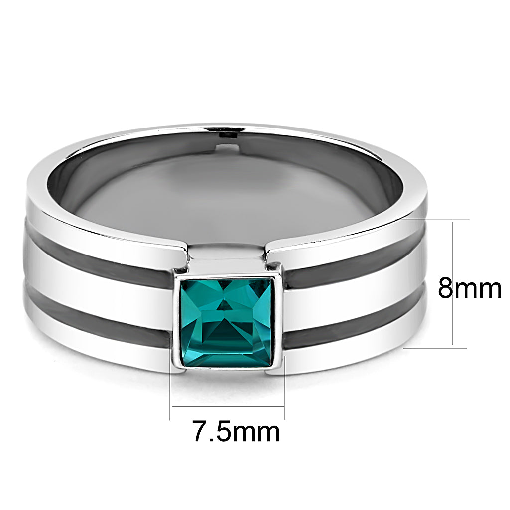 CJ3291 Wholesale Men&#39;s Stainless Steel High polished Top Grade Crystal Blue Zircon Ring