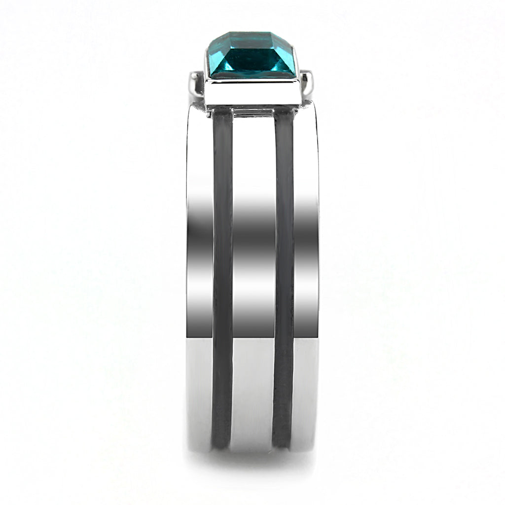 CJ3291 Wholesale Men&#39;s Stainless Steel High polished Top Grade Crystal Blue Zircon Ring