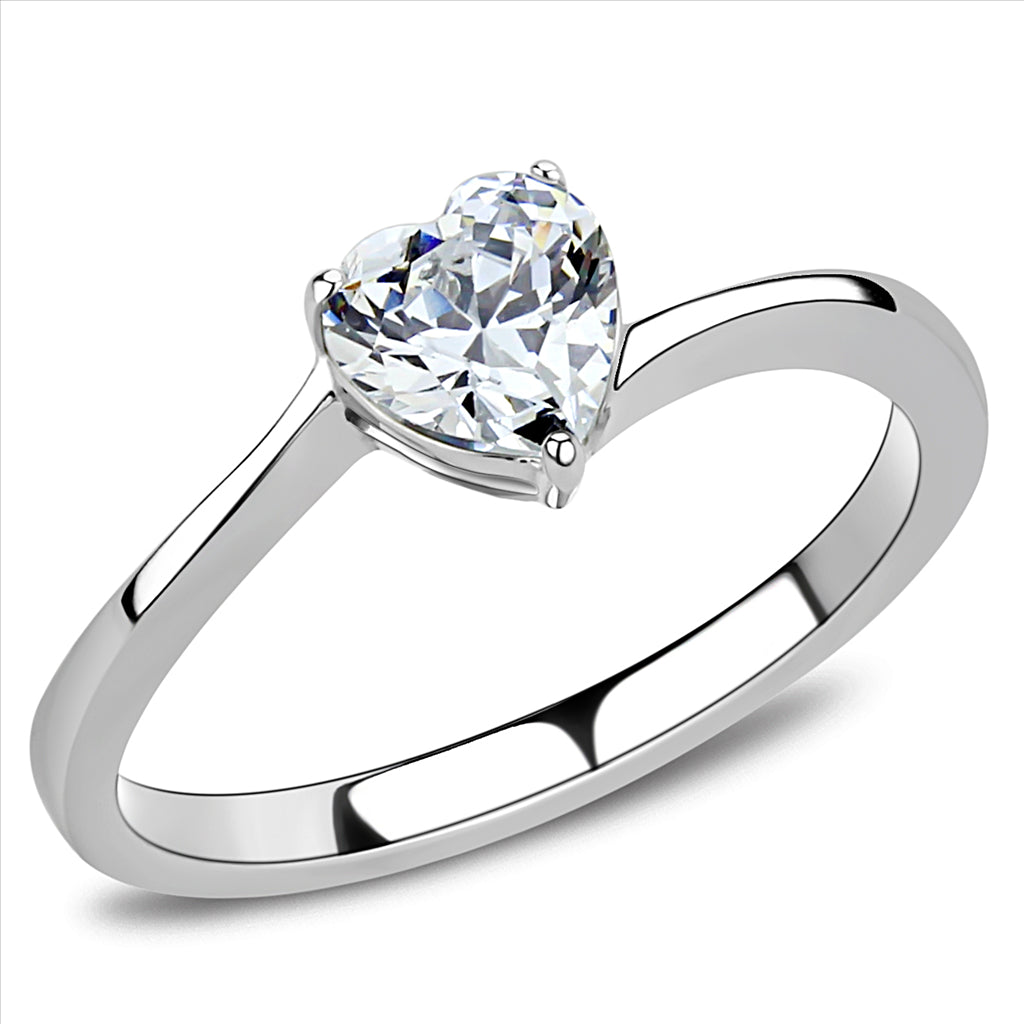 CJE3434 Wholesale Women&#39;s Stainless Steel Clear AAA Grade CZ Heart Ring