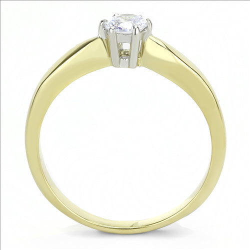 CJE3440 Wholesale Women&#39;s Stainless Steel Clear AAA Grade CZ Two-Tone IP Gold Minimal Solitaire Ring