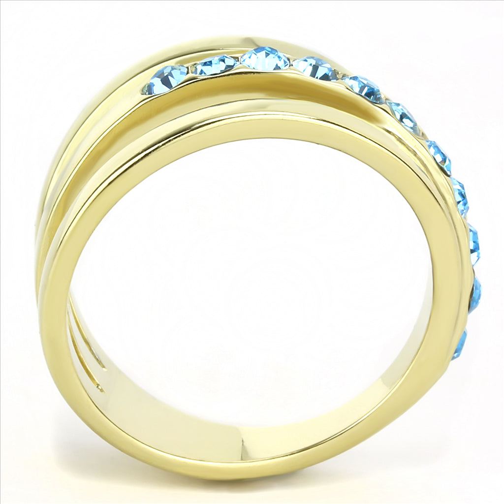CJE3441 Wholesale Women&#39;s Stainless Steel  IP Gold  Sea Blue Fashion Ring