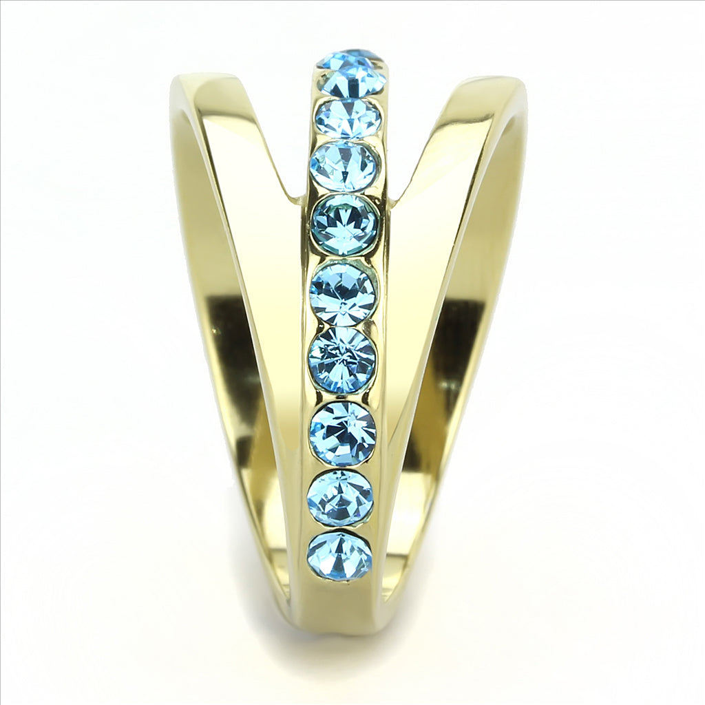 CJE3441 Wholesale Women&#39;s Stainless Steel  IP Gold  Sea Blue Fashion Ring