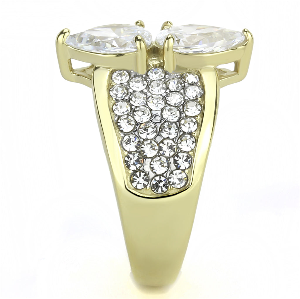 CJE3442 Wholesale Women&#39;s Stainless Steel Two-Tone IP Gold Clear AAA Grade CZ Statement Ring