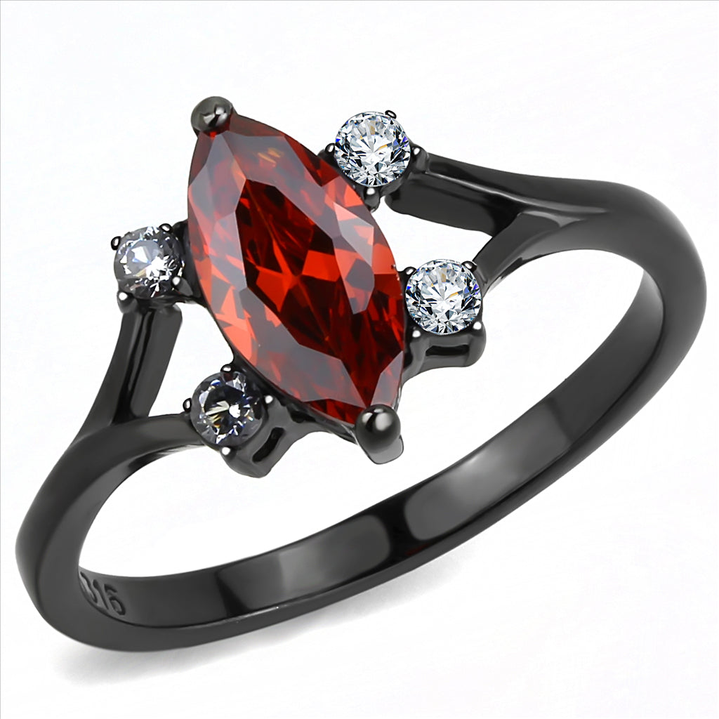 CJE3445 Wholesale Women&#39;s Stainless Steel IP Black Garnet Marquise Cut Ring
