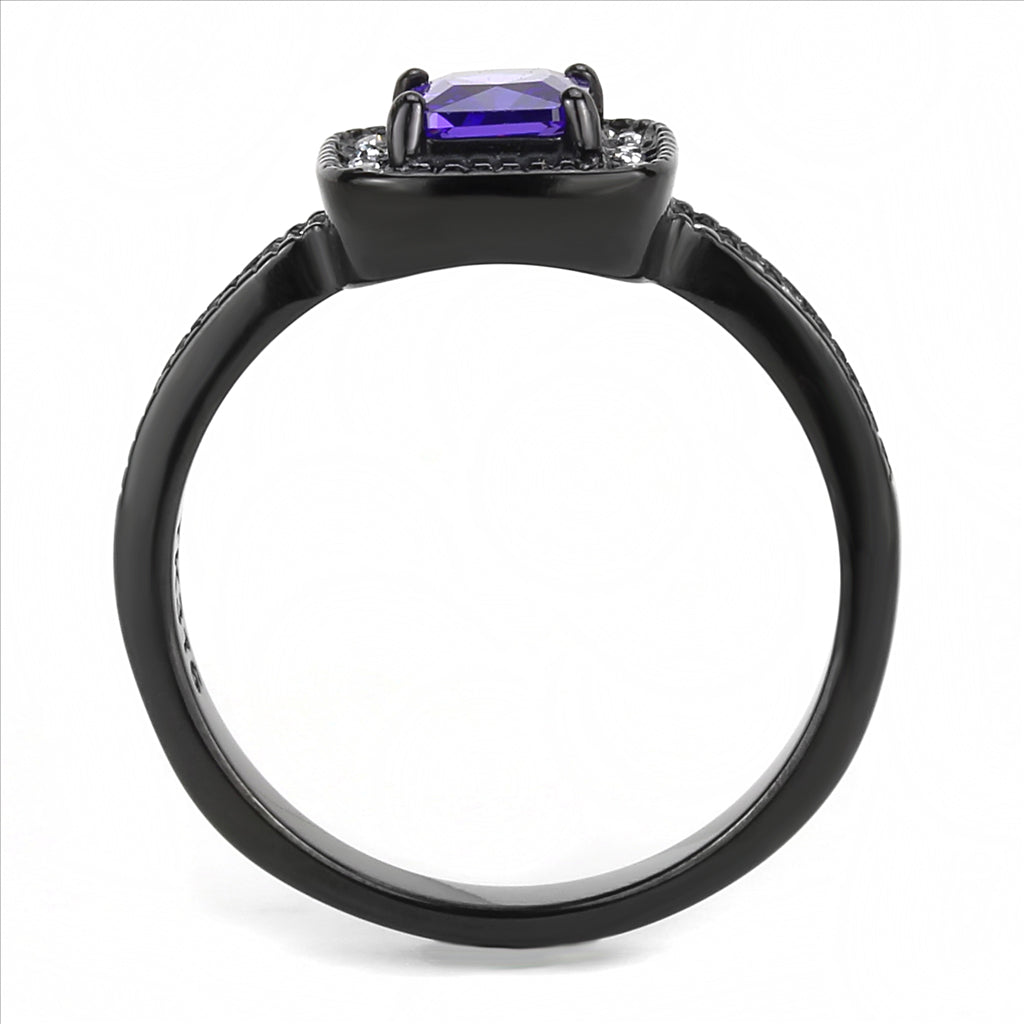 CJE3450 Wholesale Women&#39;s Stainless Steel IP Black Tanzanite Square Cut Fashion Ring