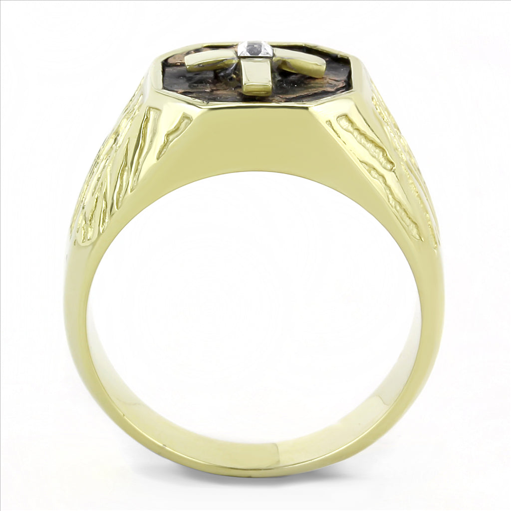 CJE3464 Wholesale Men&#39;s Stainless Steel IP Gold Natural Stone Cross Ring