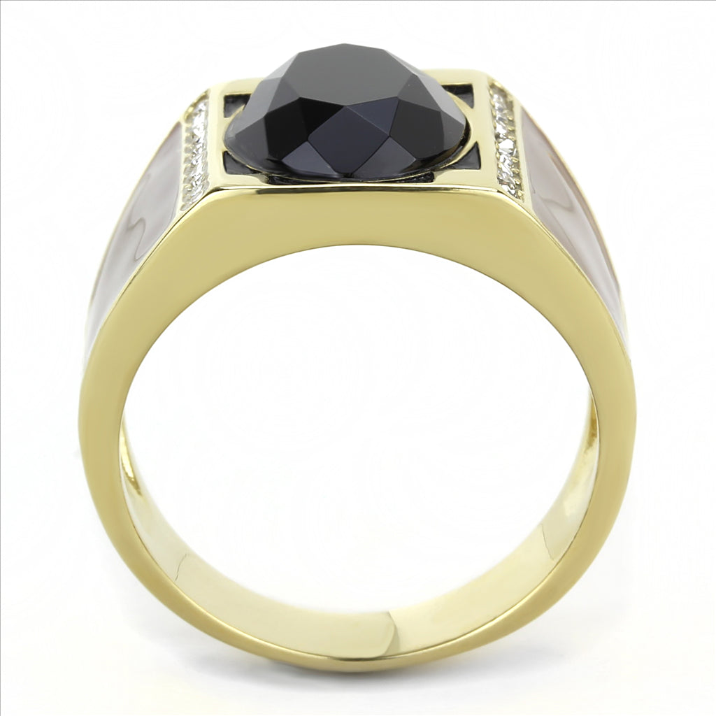 CJE3465 Wholesale Men&#39;s Stainless Steel Jet Synthetic Onyx Oval Ring