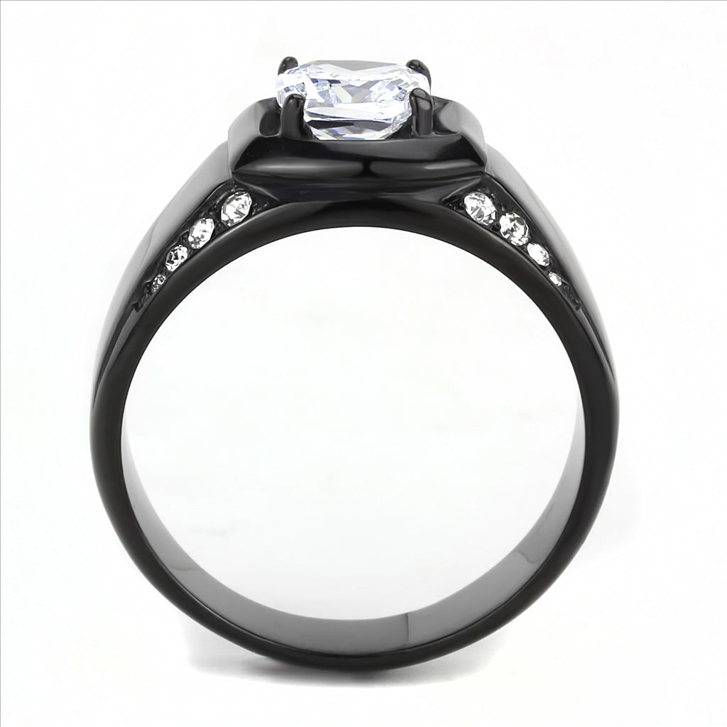 CJE3467 Wholesale Men&#39;s Stainless Steel Clear Synthetic Glass IP Black Ring