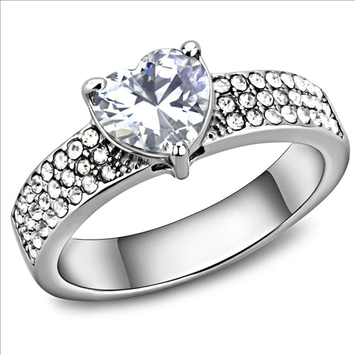 CJE3505 Wholesale Women Stainless Steel Ring High polished (no plating) AAA Grade CZ Clear Ring