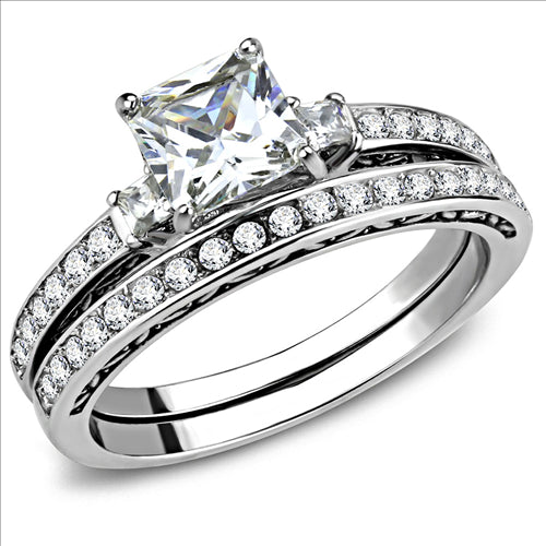 CJE3510 Wholesale Women&#39;s Stainless Steel High polished AAA Grade CZ Clear Ring Set
