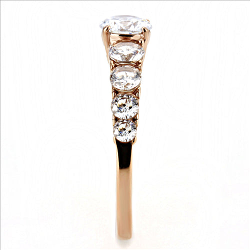 CJE3516 Wholesale Women&#39;s Stainless Steel IP Rose Gold AAA Grade CZ Clear Minimal Ring