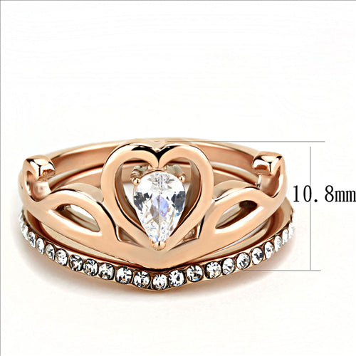 CJE3518 Wholesale Women&#39;s Stainless Steel IP Rose Gold AAA Grade CZ Clear Stackable Ring