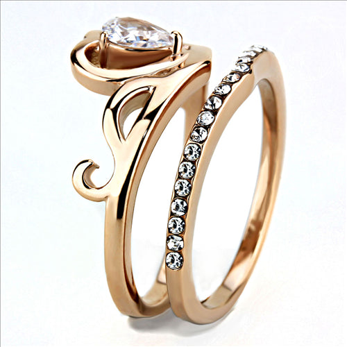 CJE3518 Wholesale Women&#39;s Stainless Steel IP Rose Gold AAA Grade CZ Clear Stackable Ring