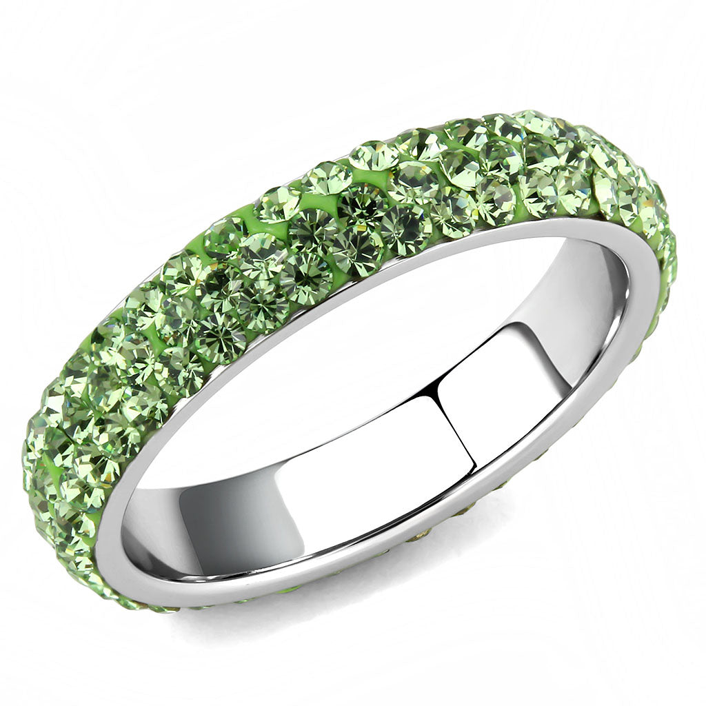 CJ3537 Wholesale Women&#39;s Stainless Steel Top Grade Crystal Peridot Infinite Sparkle Ring