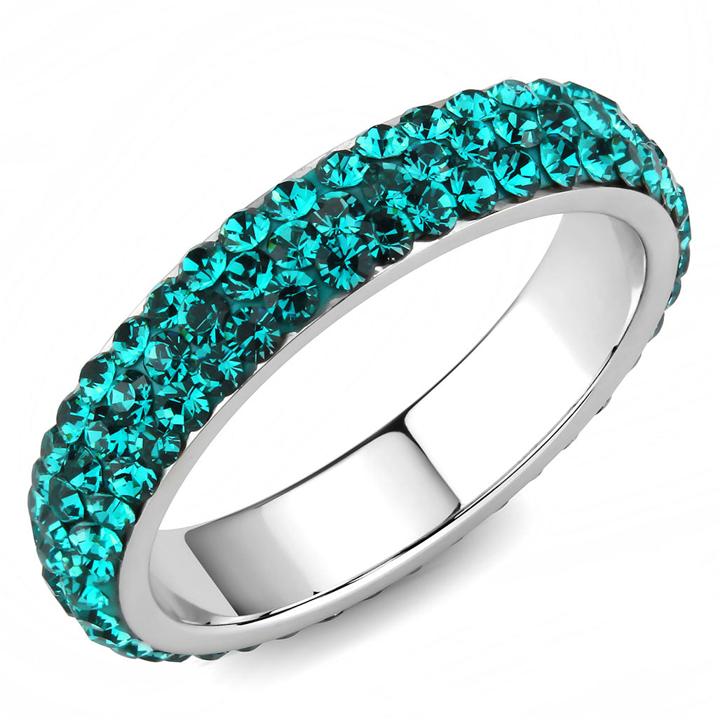 CJ3538 Wholesale Women&#39;s Stainless Steel Top Grade Crystal Blue Zircon Infinite Sparkle Ring