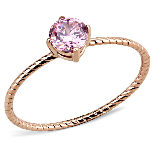 CJE3558 Wholesale Women&#39;s Stainless Steel IP Rose Gold AAA Grade CZ Rose Minimal Ring