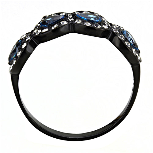CJE3559 Wholesale Women&#39;s Stainless Steel IP Black AAA Grade CZ Sea Blue Ring