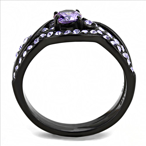 CJE3560 Wholesale Women&#39;s Stainless Steel IP Black AAA Grade CZ Amethyst Ring Set