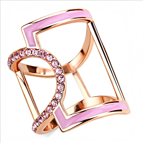 CJE3561 Wholesale Women&#39;s Stainless Steel IP Rose Gold Top Grade Crystal Light Rose Ring