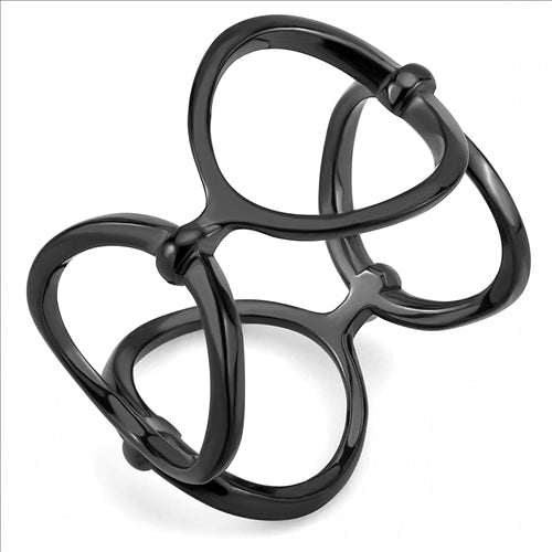 CJE3568 Wholesale Women&#39;s Stainless Steel IP Black Minimal Circles Ring