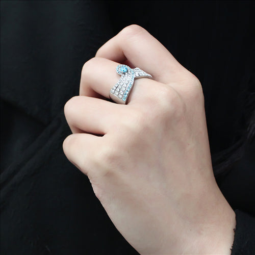CJE3572 Wholesale Women&#39;s Stainless Steel No Plating AAA Grade CZ Sea Blue Wave Ring