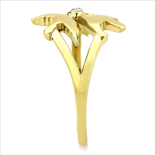 CJE3573 Wholesale Women&#39;s Stainless Steel IP Gold AAA Grade CZ Clear Dove Ring