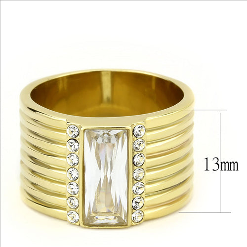 CJE3581 Wholesale Women&#39;s Stainless Steel IP Gold AAA Grade CZ Clear Broad Ring