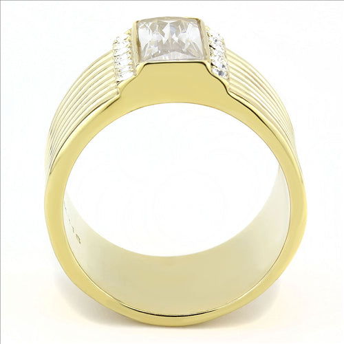 CJE3581 Wholesale Women&#39;s Stainless Steel IP Gold AAA Grade CZ Clear Broad Ring