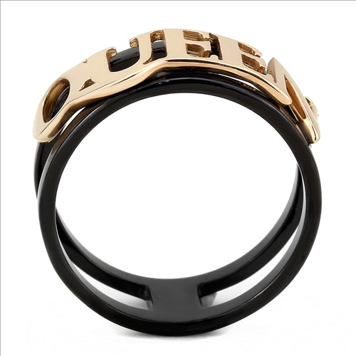 CJE3584 Wholesale Women&#39;s Stainless Steel IP Rose Gold+ IP Black Queen Ring