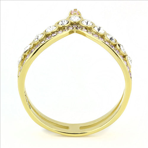 CJE3587 Wholesale Women&#39;s Stainless Steel IP Gold AAA Grade CZ Rose Stackable Ring